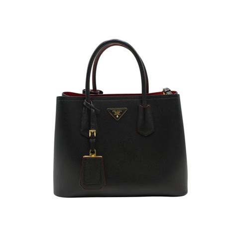 prada saffiano fuoco red|Black/fiery Red Medium Saffiano Leather Double Prada Bag.